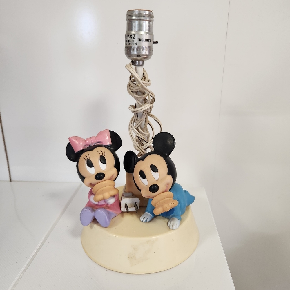 Vtg 1984 Disney Baby MICKEY MINNIE Mouse Nursery Lamp W/ Nightlight